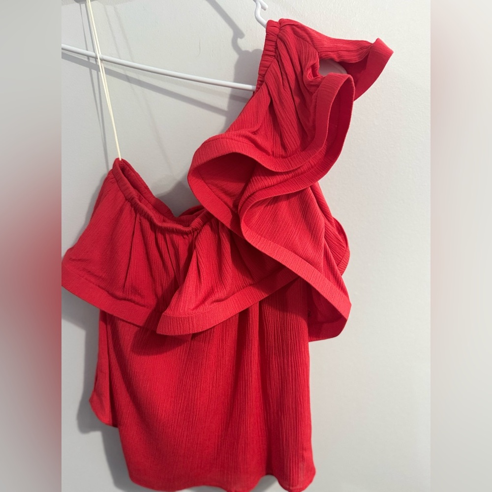 MISA Red Sendi One Shoulder Ruffle Top Size M - Picture 2 of 3